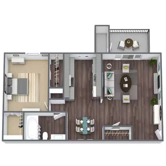 1 Bed - 1 Bath (Renovated)  027 floor plan